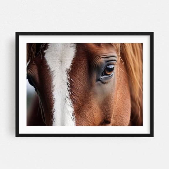 A Gentle Giant's Eye Photorealistic Rustic Artwork - Digital Art Horse Animal Wildlife Farmhouse Rural Portrait Nature Black Framed Wall Art Print 24 x 36 inches