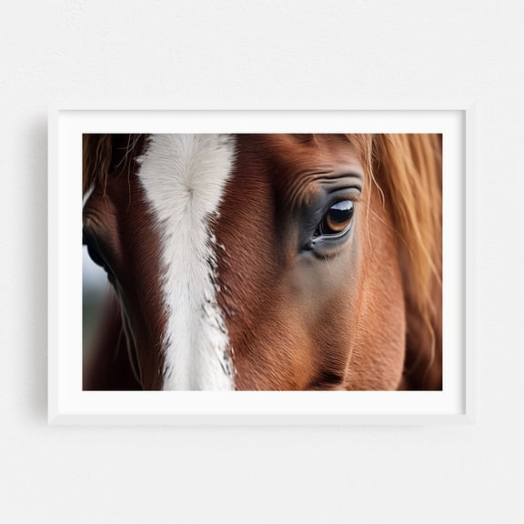 A Gentle Giant's Eye Photorealistic Rustic Artwork - Digital Art Horse Animal Wildlife Farmhouse Rural Portrait Nature White Framed Wall Art Print 16 x 24 inches