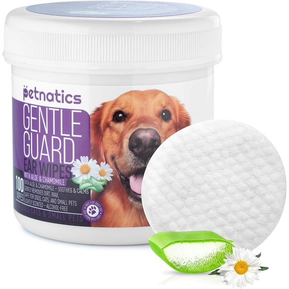 Gentle Guard Dog Ear Wipes with Aloe and Chamomile | Helps Remove Dirt & Wax Buildup | Dog Ear Cleaner Wipes | Alcohol-Free & Pet Safe | Pre-Soaked & Textured Pads | 100 Count 1 Pack