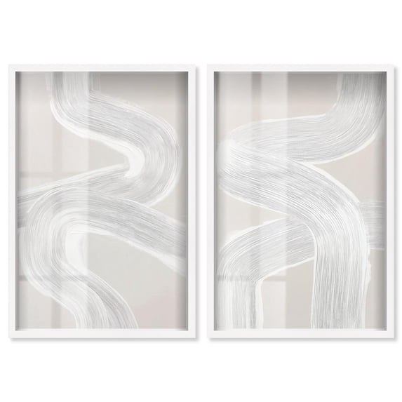 Gentle Helix Duo Shadowbox Print Boho Abstract Art Set by Art Remedy, White Frame, 36 x 54