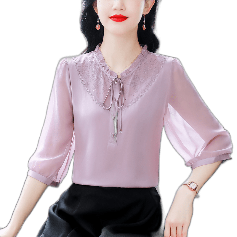 Gentle Incense Taro Purple Comfort Real Silk Top Female Long Sleeved