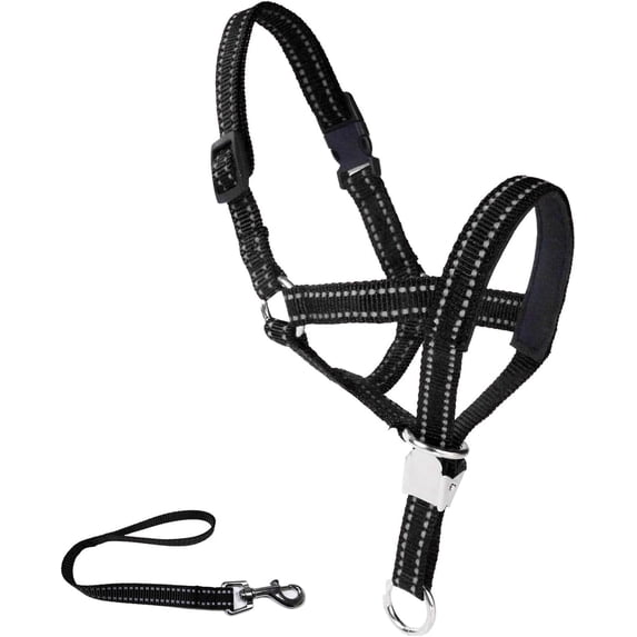 SkyAuks Gentle Leader for Dogs, Dog Head Halter with Safety Strap, Adjustable Prevent Pulling Dog Head Halter Dog Head Harness Perfect for Leash and Harness Training Medium and Large Dog Sizes(Black)