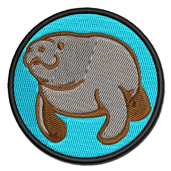 Gentle Manatee Applique Multi-Color Embroidered Iron-On Patch - 3 Inch Medium