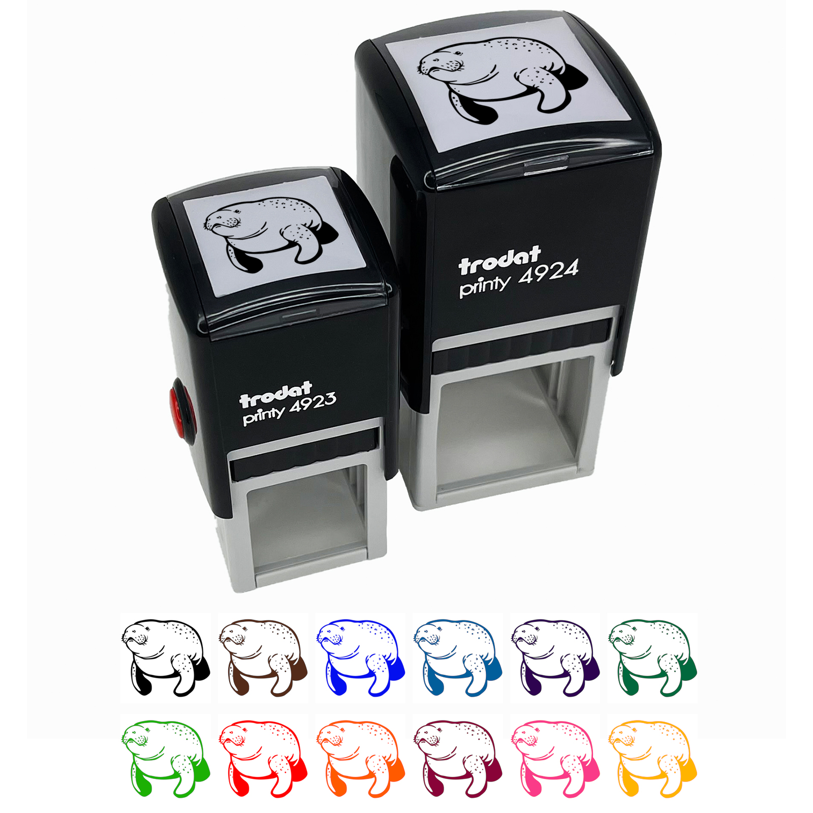 Gentle Manatee Self-Inking Rubber Stamp Ink Stamper - Brown Ink - Small 1 Inch