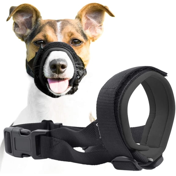 Gentle Muzzle Guard for Dogs - Prevents Biting and Unwanted Chewing Safely Secure Comfort Fit - Soft Neoprene Padding  No More Chafing  Training Guide Helps Build Bonds with Pet (M, Grey)