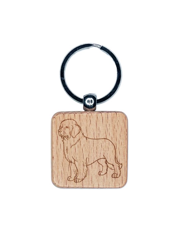 Gentle Newfoundland Pet Dog Square Keychain Charm Tag - Engraved Wood