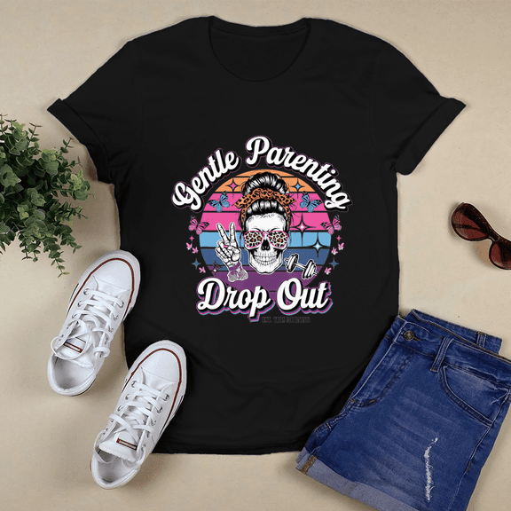 Gentle Parenting Dropout Funny Skull Mom Retro Leopard Classic Tshirt Vintage Tee US Size S-3XL