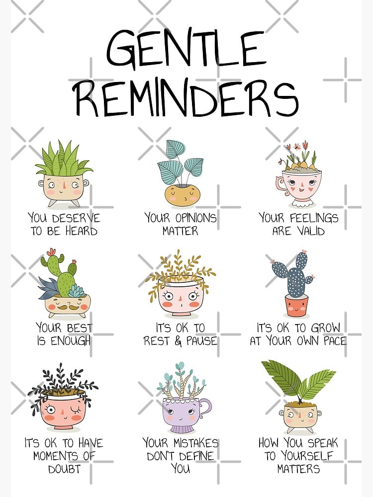 Gentle Reminders Positive Affirmations Mental Health Wellbeing Art ...