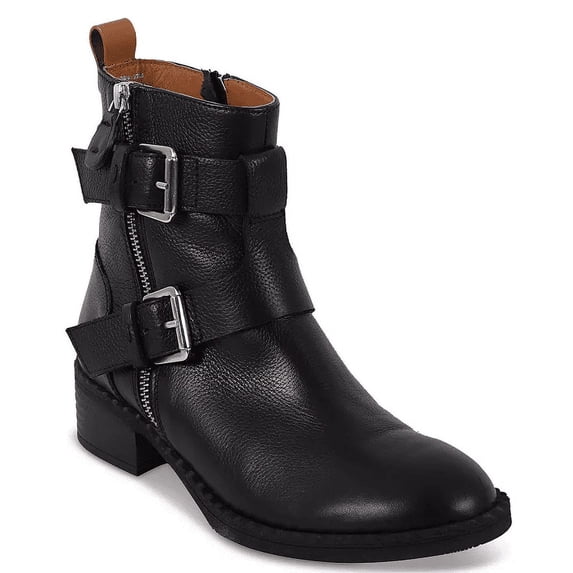Gentle Souls BLACK LEATHER Women's Brena Buckled Zip Booties, US 9.5