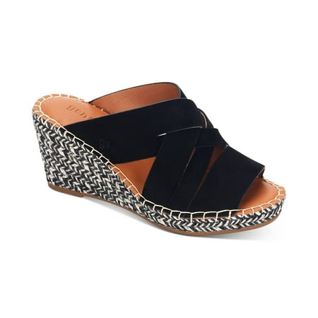 Gentle Souls Women's Black Suede Charli Woven Platform Wedge Sandals Size 8