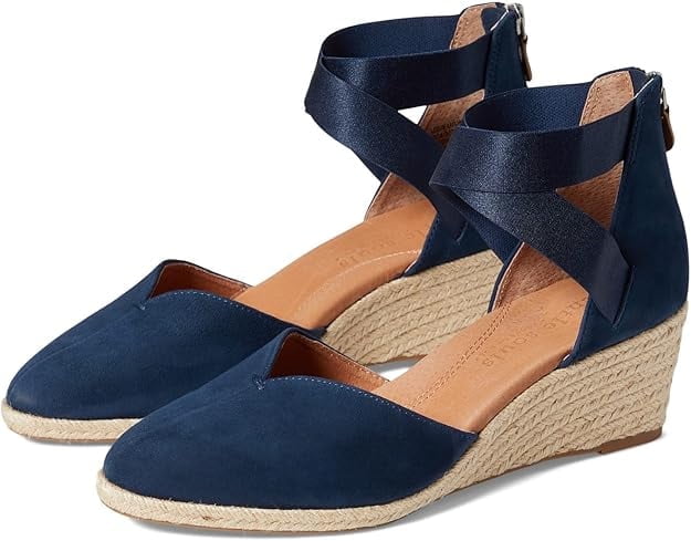 Gentle Souls Womens Orya Wedge Pointy Toe Espadrille Sandals, Navy Suede, 10M