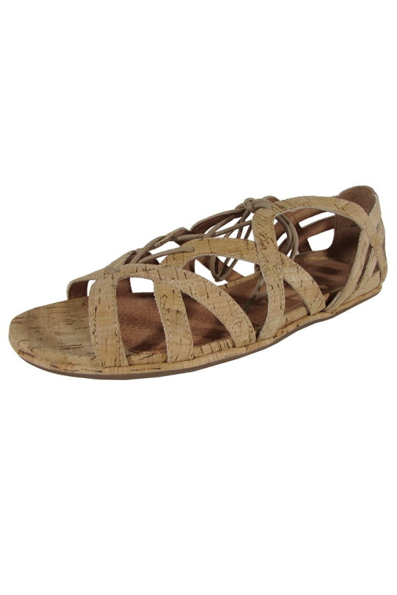 Womens Orly Cork Flat Ghillie Sandal Shoes, Natural, US 5.5