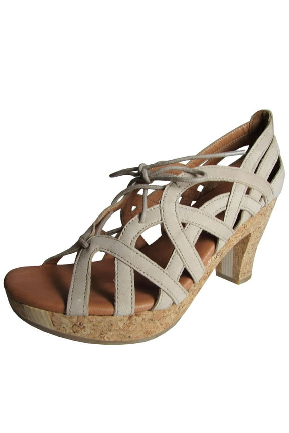 Womens Shutter NU Strappy Cork Platform Pump, Mushroom, US 7.5
