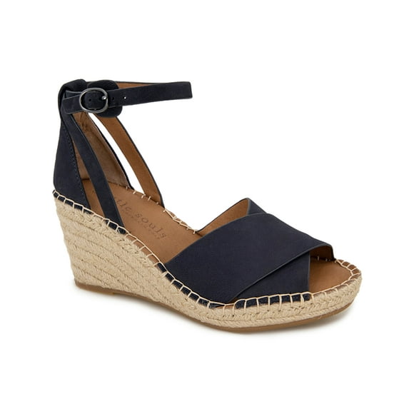 by Kenneth Cole Women's Women's Charli X Band Buckle Heeled Sandal Espadrille Wedge, Navy, 7.5