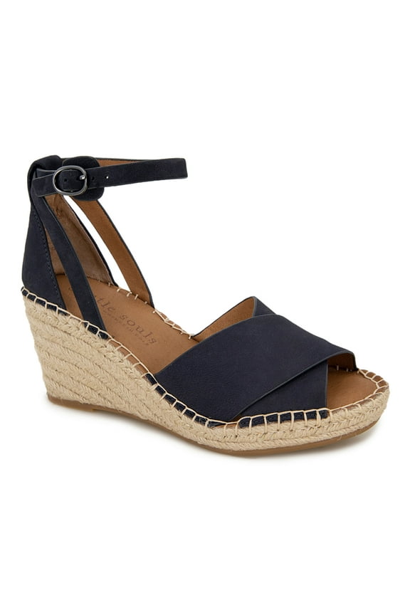 by Kenneth Cole Women's Women's Charli X Band Buckle Heeled Sandal Espadrille Wedge, Navy, 7.5