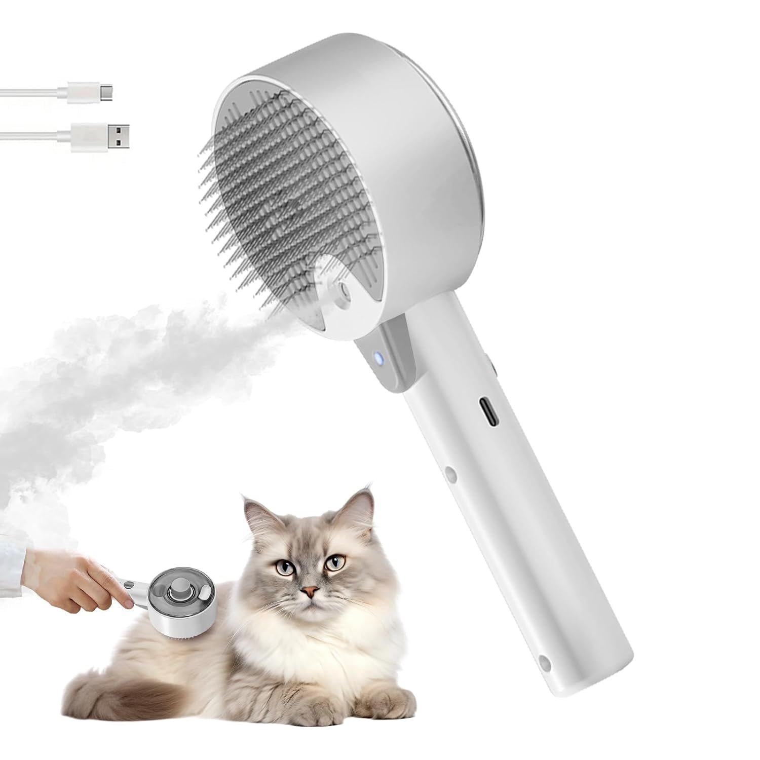 Image showcasing Gentle Steam Grooming Brush for Cats & Dogs, Electric Deshedding Tool ...