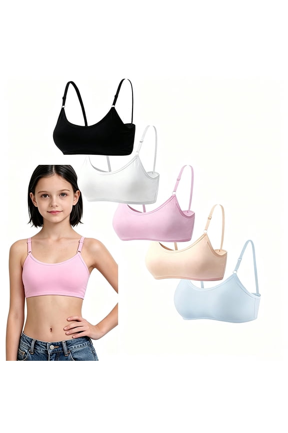 Gentle Support Cotton First Starter Training Bras for Early Puberty Teen Girls 10 to 16 Wireless Light Padding, Adjustable Shoulder Straps Soft Breathable Comfort Big Kid School Undergarment
