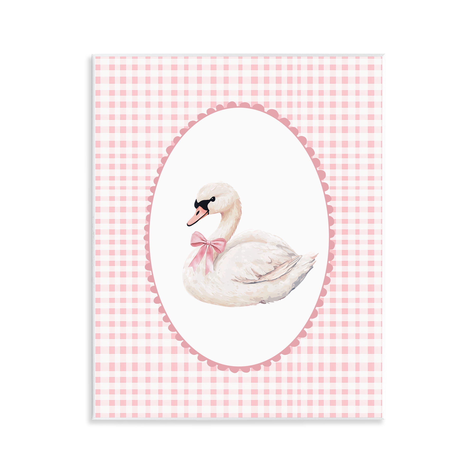 Gentle Swan on Pink Checkered Wall Plaque Art, design by Christine Simpson Art