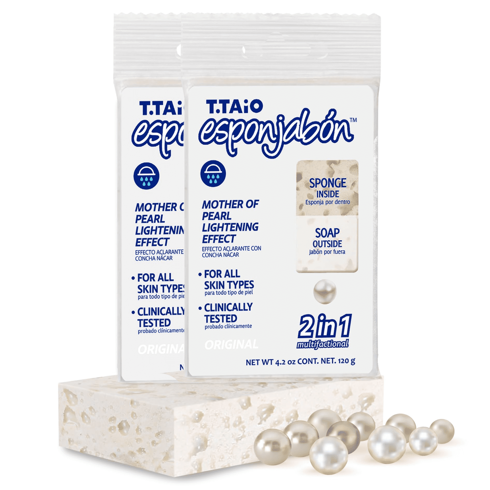 Gentle T.Taio Mother of Pearl Soap Sponge - Fresh Nacre Scent, Foot/Elbow/Face Massage & Lather, Shower Scrubber for Oil & Dirt Removal, Bathroom Accessory