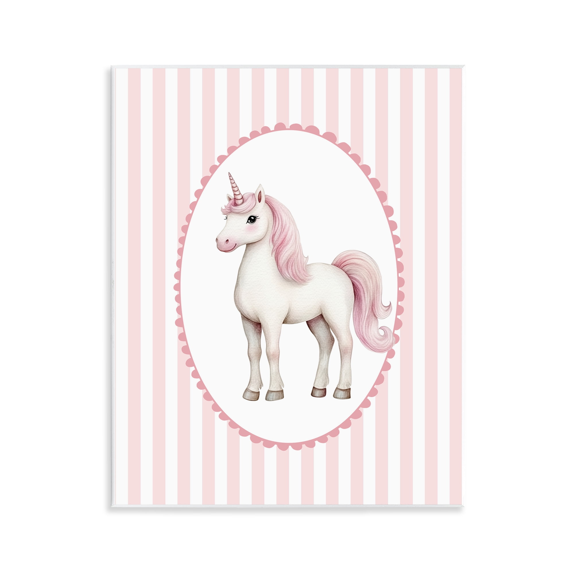 Gentle Unicorn on Pink Stripes Wall Plaque Art, design by Christine Simpson Art