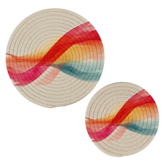 Gentle Waves Pattern Trivets Potholders Cotton Braided Potholders Heat-Resistant Pads 7.09'' and 9.45''