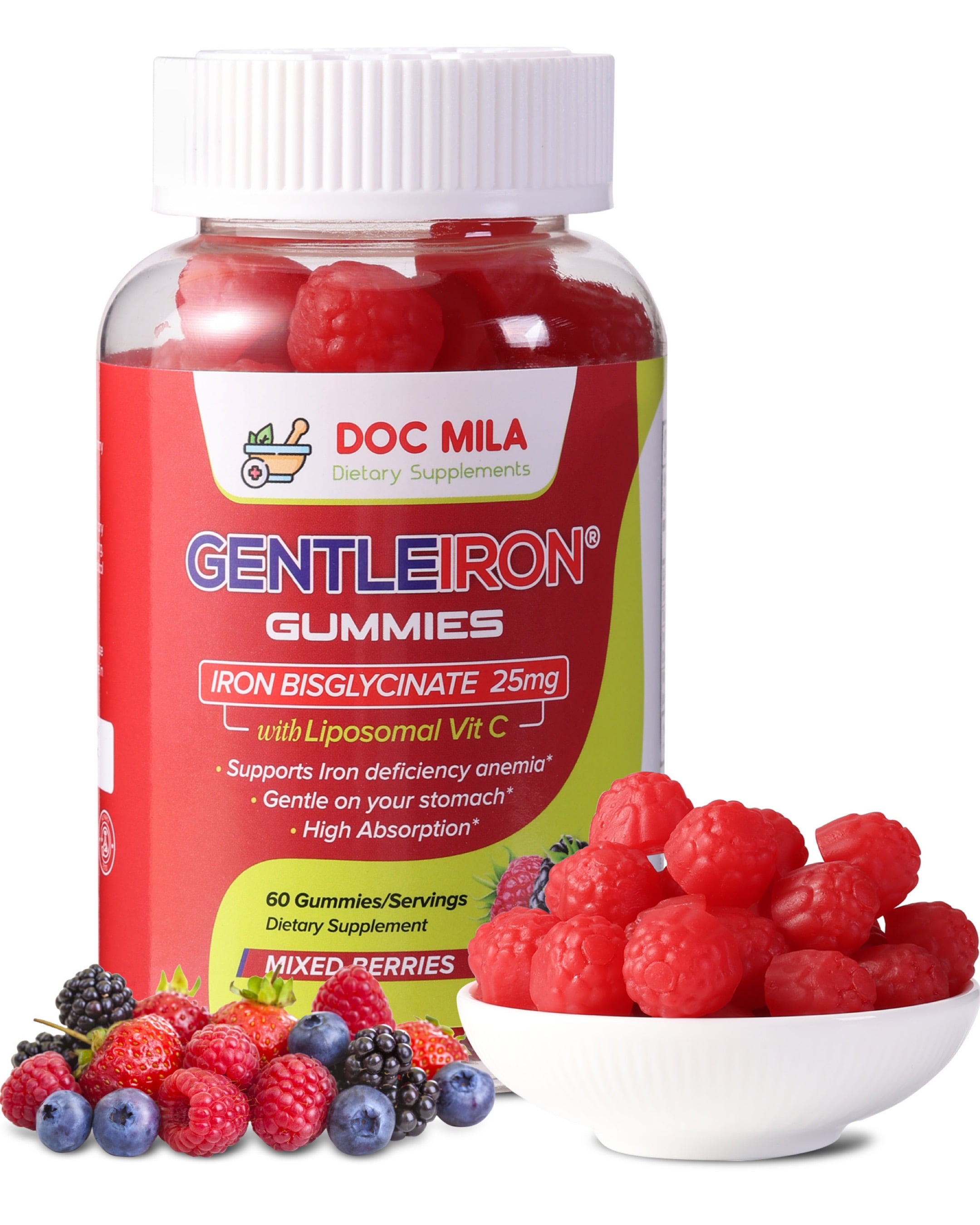 GentleIron Iron Bisglycinate Gummies 25mg with Liposomal VIT C