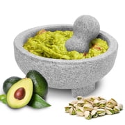 Luvan 4 Cup Granite Mortar and Pestle Set,8 inch Large Garlic Stone Mortar Bowl for Cooking,Gray
