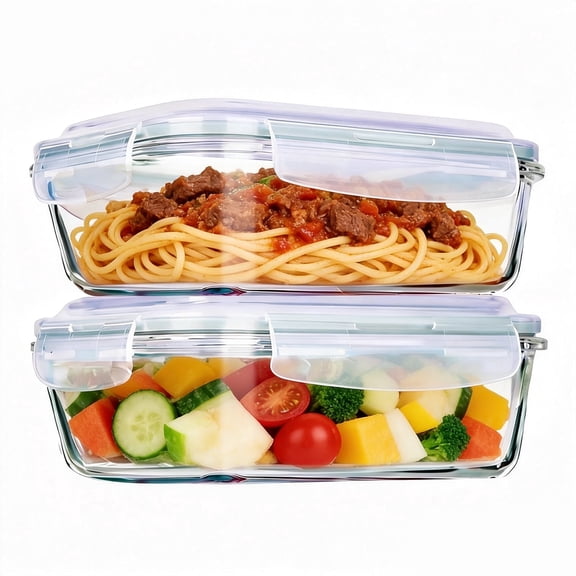 Luvan 2 pack 35oz Glass Food Storage Containers with Lids,Glass Meal Prep Container for Kitchen,Serving,Lunch Box,Oven Safe