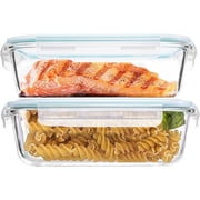 GentleShark 2 Pack Large 52oz Glass food Storage Containers with Lids,Clear Glass Meal Prep Containers for Kitchen Lunch Box