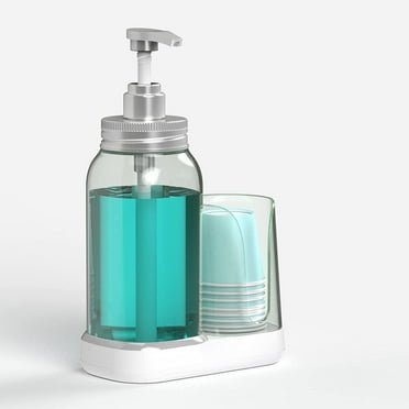 GentleShark 25oz Mouthwash Dispenser with Cup Holder,Refillable Plastic Mouth Wash Pump Soap for Bathroom