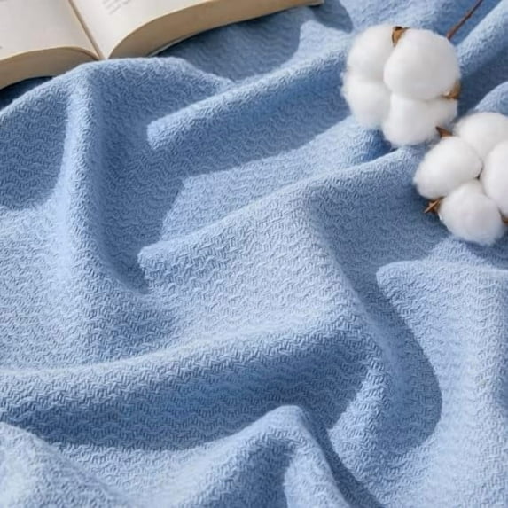 GentleSoft 100% Cotton Blanket Twin XL Size for Bed - Breathable and Lightweight, Soft Cozy Textured Herringbone Woven Summer Blanket for College Dorm, Ashley Blue, 66x90 inches