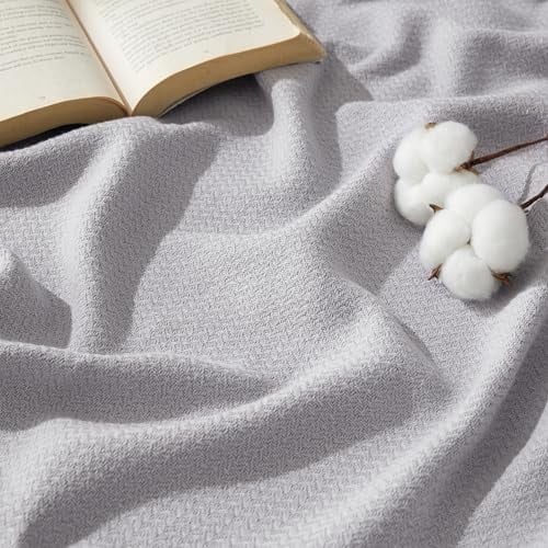 GentleSoft 100% Cotton Large Blanket Oversized King for Bed 120x94 inches - Breathable Soft Cozy Herringbone Woven Blanket for Summer, Couch Cover, Grey