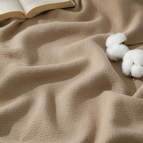 GentleSoft 100% Cotton Large Blanket Oversized King for Bed 120x94 inches - Breathable Soft Cozy Herringbone Woven Blanket for Summer, Couch Cover, Light Brown