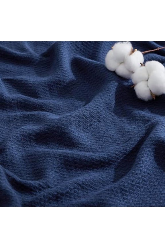 GentleSoft 100% Cotton Large Throw Blanket for Couch 50x70 inches - Breathable and Lightweight, Soft Cozy Herringbone Woven Cotton Throw for Summer, Navy Blue Office Chair Blanket