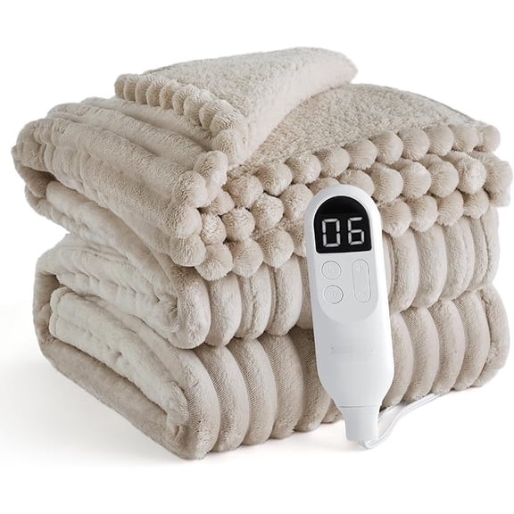 GentleSoft Electric Blanket Twin - Soft Ribbed Flannel Heated Blanket, Heating with 10 Time Settings, 6 Heat Settings, and 8 hrs Timer Auto Shut Off, Gifts for Grandma (62"x84", Light Grey)