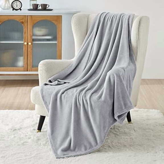 GentleSoft Fleece Blanket Twin Size Light Grey - 300GSM Lightweight Plush Fuzzy Cozy Soft Warm Blanket for Bed, Sofa, Couch, Travel, Camping, 60x80 inches