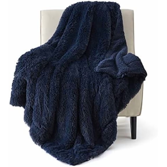 GentleSoft Fluffy Navy Blue Throw Blanket for Couch, Dark Blue Gifts for Men, Women, Soft Sherpa Fleece Thick Warm Faux Fur Throw Blanket, Fuzzy Plush Cozy Gifts for Dad Grandpa, 50x60