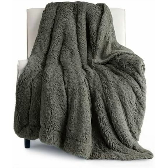 GentleSoft Fluffy Olive Green Throw Blanket, Moss Green Decor Cozy Gifts for Women, Men, Soft Fleece Fuzzy Sherpa Plush Warm Thick Faux Fur Throw Blanket for Couch, House, 50x60