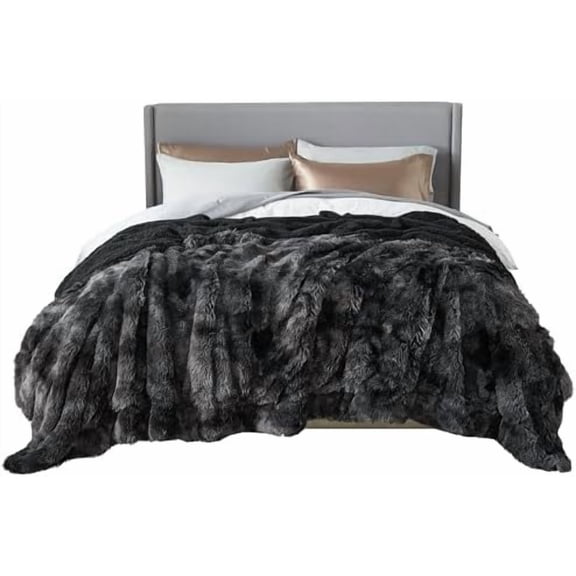 GentleSoft Fluffy Tie Dye Black King Size Blanket for Bed, Thick Soft Sherpa Faux Fur Fleece Bedding Fuzzy Plush Winter Warm Heavy Large King Blanket, Cozy Black Gifts for Men Women, 108x90