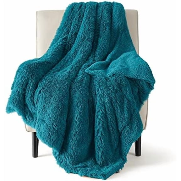 GentleSoft Fluffy Turquoise Teal Throw Blanket, Teal Decor Cozy Gifts for Women Men, Soft Fuzzy Sherpa Fleece Plush Thick Warm Faux Fur Throws for Couch, Aqua Blanket Gifts for Mom, 50x60