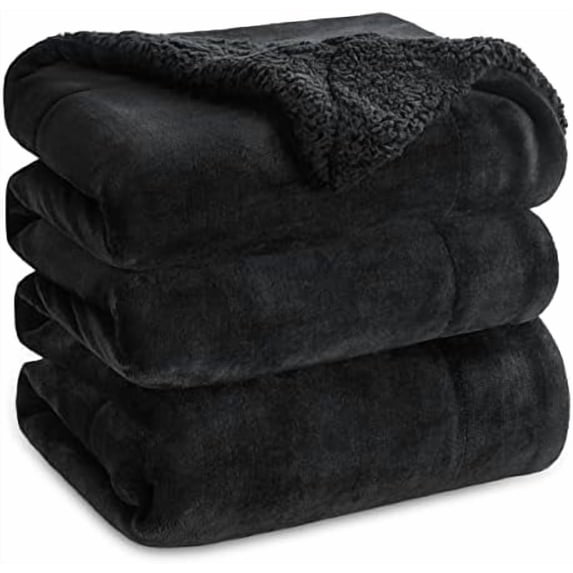 GentleSoft Sherpa Fleece Blankets Queen Size for Bed - Thick and Warm Throw for Women and Men, Soft Fuzzy Plush Queen Blanket for Winter, Black, 90x90 Inches