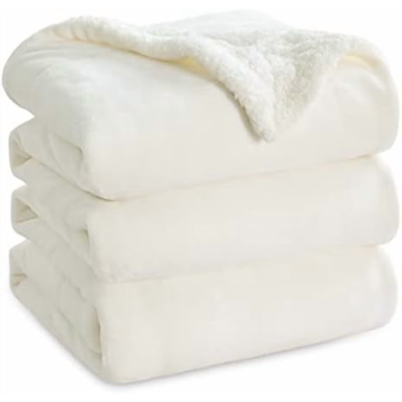 GentleSoft Sherpa Fleece Blankets Queen Size for Bed - Thick and Warm Throw for Women and Men, Soft Fuzzy Plush Queen Blanket for Winter, Cream, 90x90 Inches