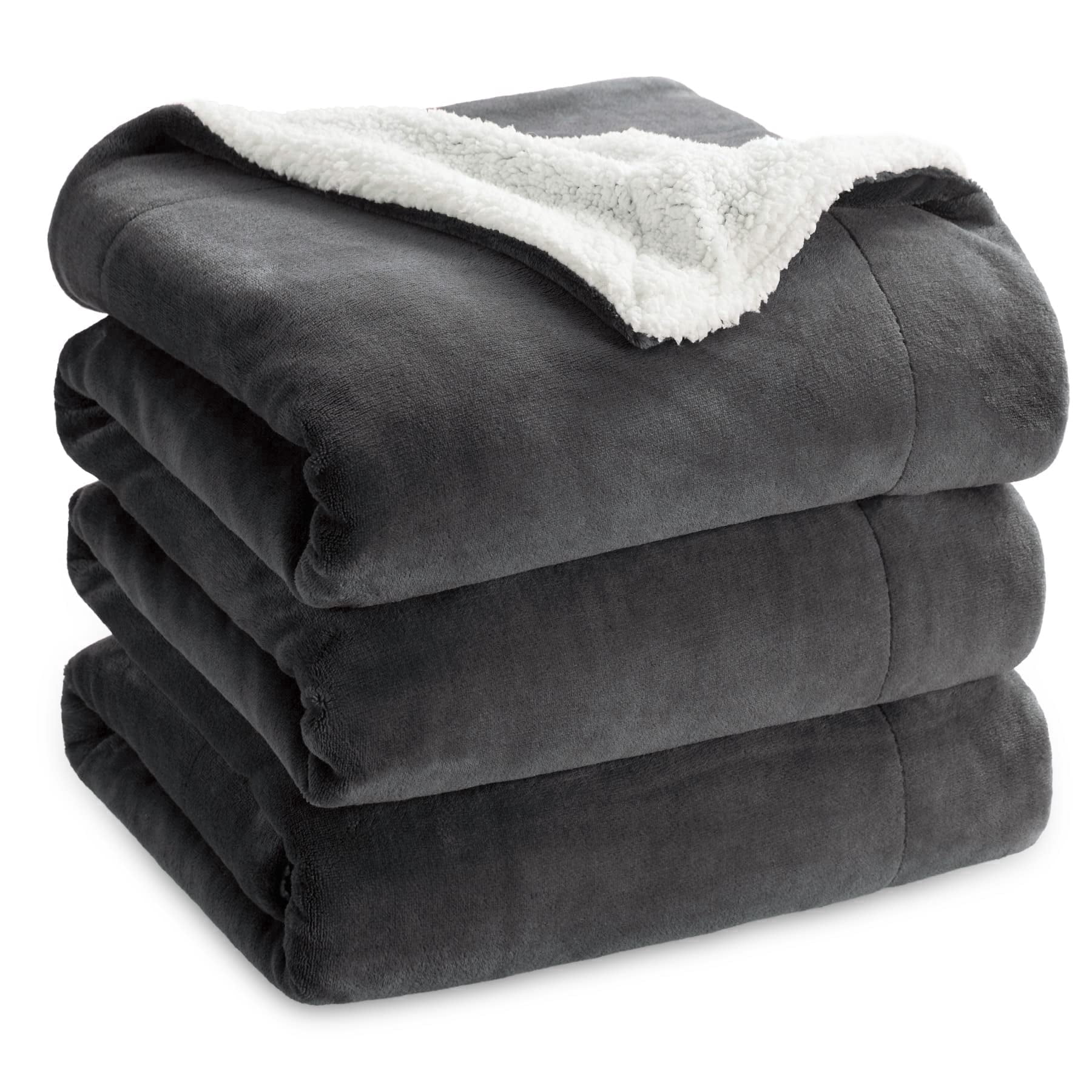 U by Bedsure GentleSoft Sherpa Fleece Blankets Queen Size for Bed - Thick and Warm Throw for Women and Men, Soft Fuzzy Plush Queen Blanket for Winter, Charcoal, 90x90 Inches