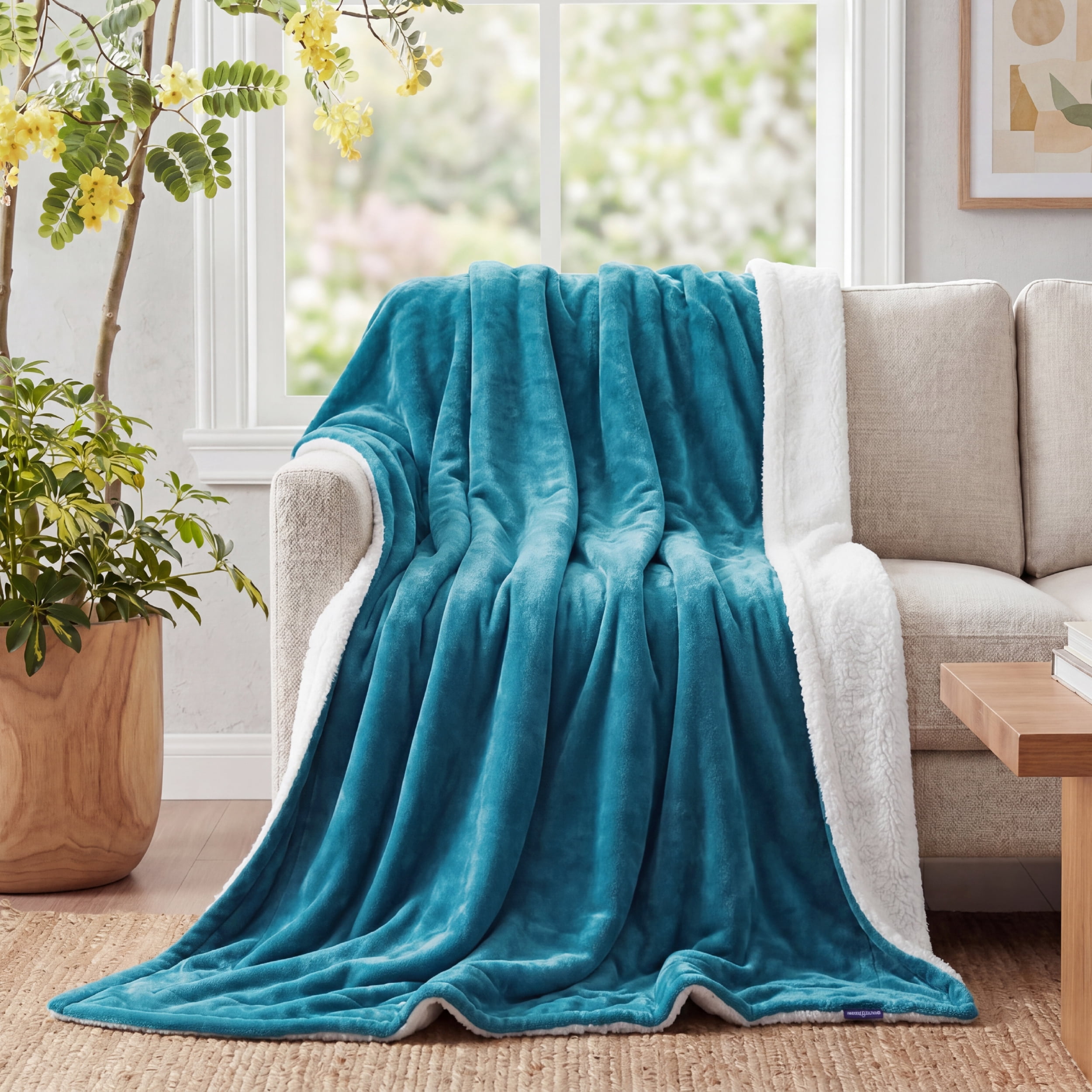 U Bedsure U by Bedsure Sherpa Fleece Throw Blanket for Couch - Thick and Warm Throw for Women and Men, Soft Fuzzy Plush Blanket for Winter, Teal, 50x60 Inches