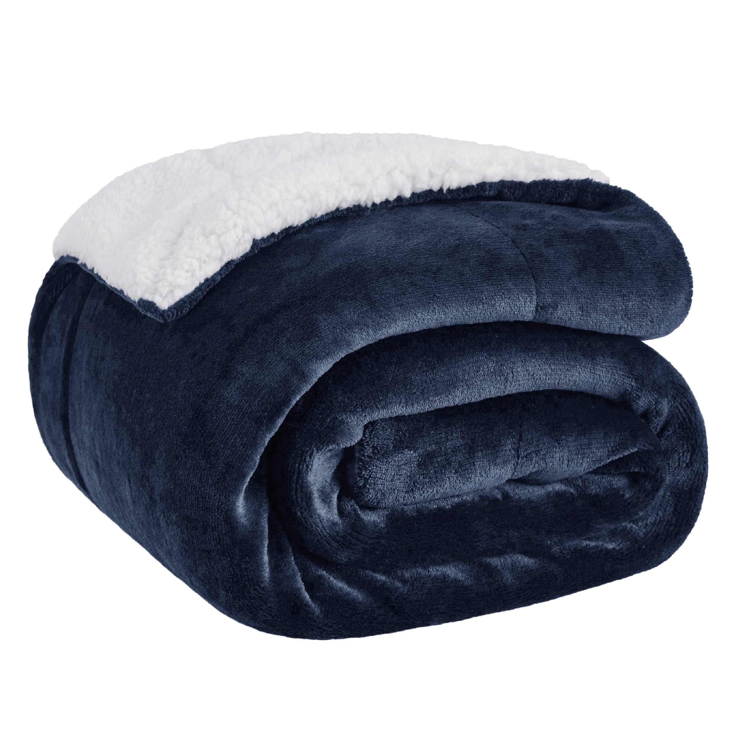 U by Bedsure GentleSoft Sherpa Fleece Throw Blanket Twin Size for Couch - Thick and Warm Throw for Women and Men, Soft Fuzzy Plush Twin Blanket for Winter, Navy, 60x80 Inches