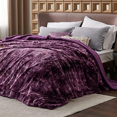 GentleSoft Sherpa Fluffy Blanket Queen Size for Bed - Fleece Warm and Cozy for Women Gift, Plush & Fuzzy Faux Christmas Fur Blanket for Couch, Sofa Decor, Tie Dye Design, Purple, 90x90 Inches