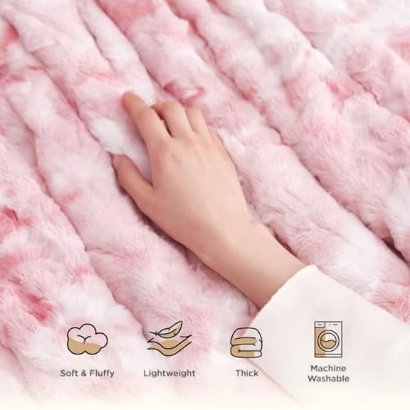 GentleSoft Sherpa Fluffy Blanket Queen Size for Bed - Fleece Warm and Cozy for Women Gift, Plush & Fuzzy Faux Fur Blanket for Couch, Sofa and Decor, Tie Dye Design, Pink, 90x90 Inches