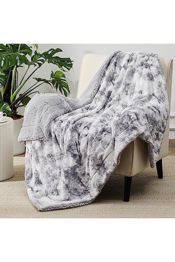 GentleSoft Sherpa Fluffy Blanket Twin Size - Fleece Warm and Cozy Throw for Women Gift, Plush & Fuzzy Faux Fur Christmas Blanket for Couch, Bed Decor, Tie Dye Design, Light Grey, 60x80 Inches