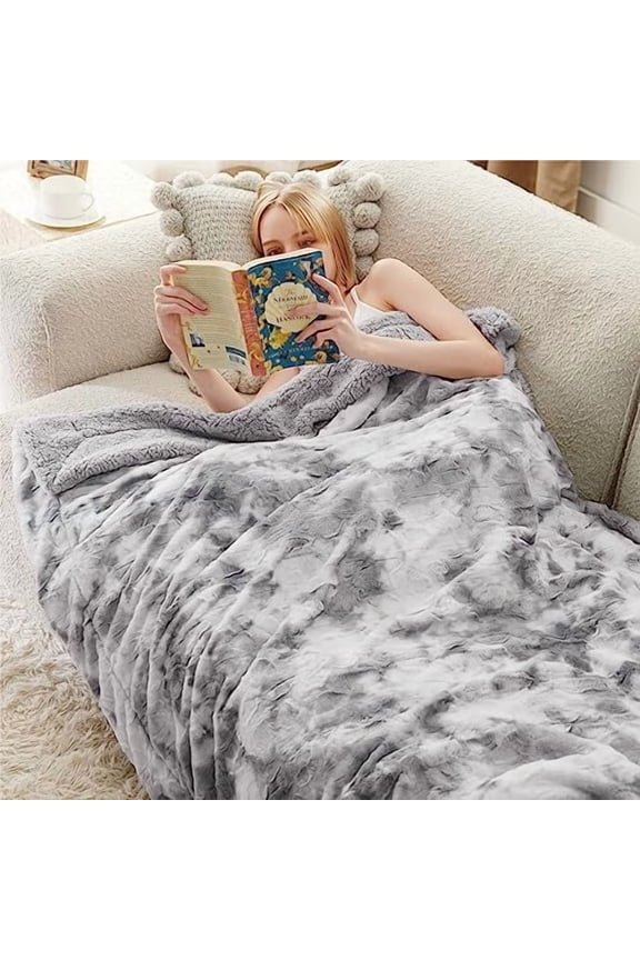 GentleSoft Sherpa Fluffy Blanket Twin Size - Fleece Warm and Cozy Throw for Women Gift, Plush & Fuzzy Faux Fur Christmas Blanket for Couch, Bed Decor, Tie Dye Design, Light Grey, 60x80 Inches
