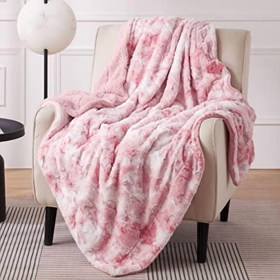 GentleSoft Sherpa Fluffy Blanket Twin Size - Fleece Warm and Cozy Throw for Women Gift, Plush & Fuzzy Faux Fur Christmas Blanket for Couch, Sofa, Bed Decor, Tie Dye Design, Pink, 60x80 Inches